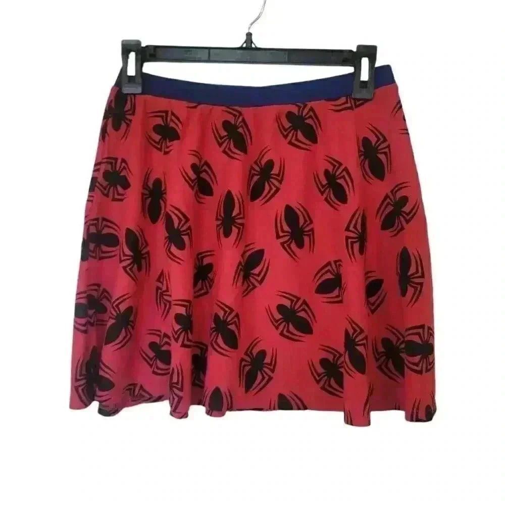Marvel Women's Red & Black Spider Girl Print Poly Knit A-Line Pull On Elastic Wa